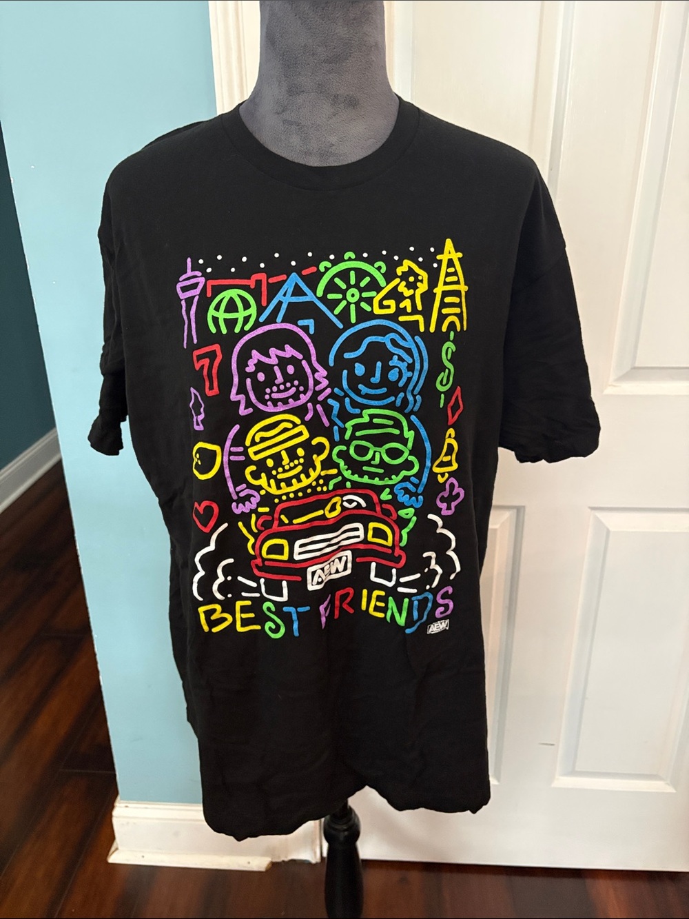 AEW Black Short-Sleeve 'Best Friends' Neon Graphic Tee